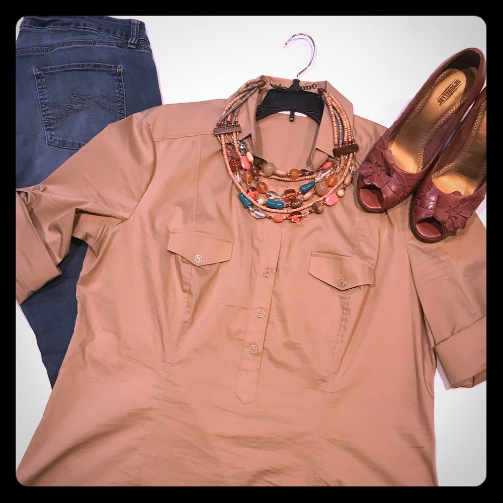 New York & Company “safari” tan blouse